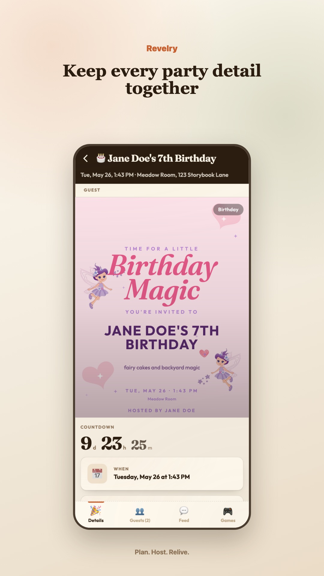 Party details screen